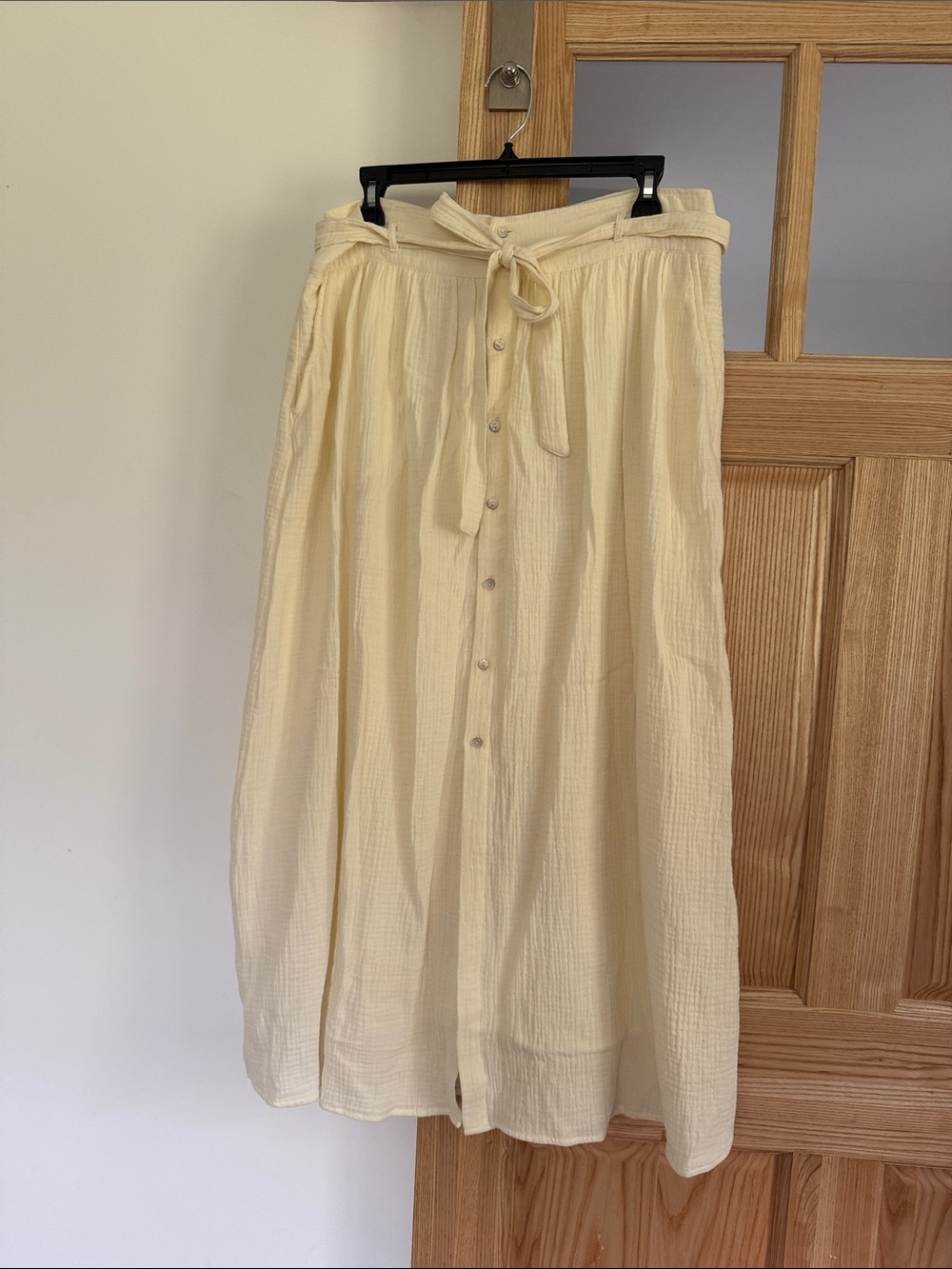 Marled Cream Button-Front Maxi Skirt with Waist Tie